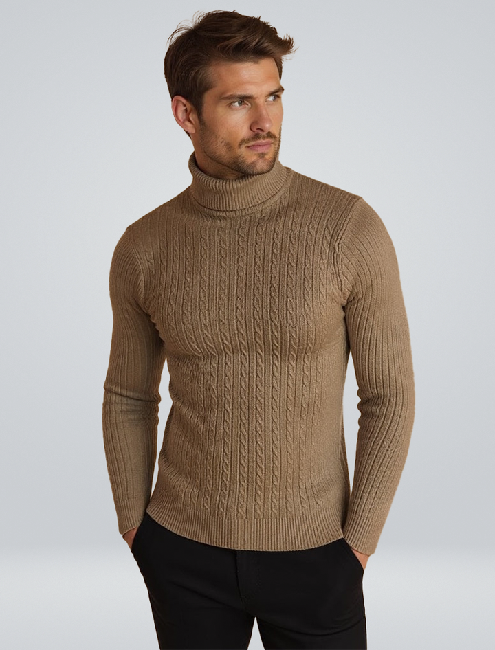 Men’s Cable Knit Turtleneck Jumper – Warm Roll Neck Knit