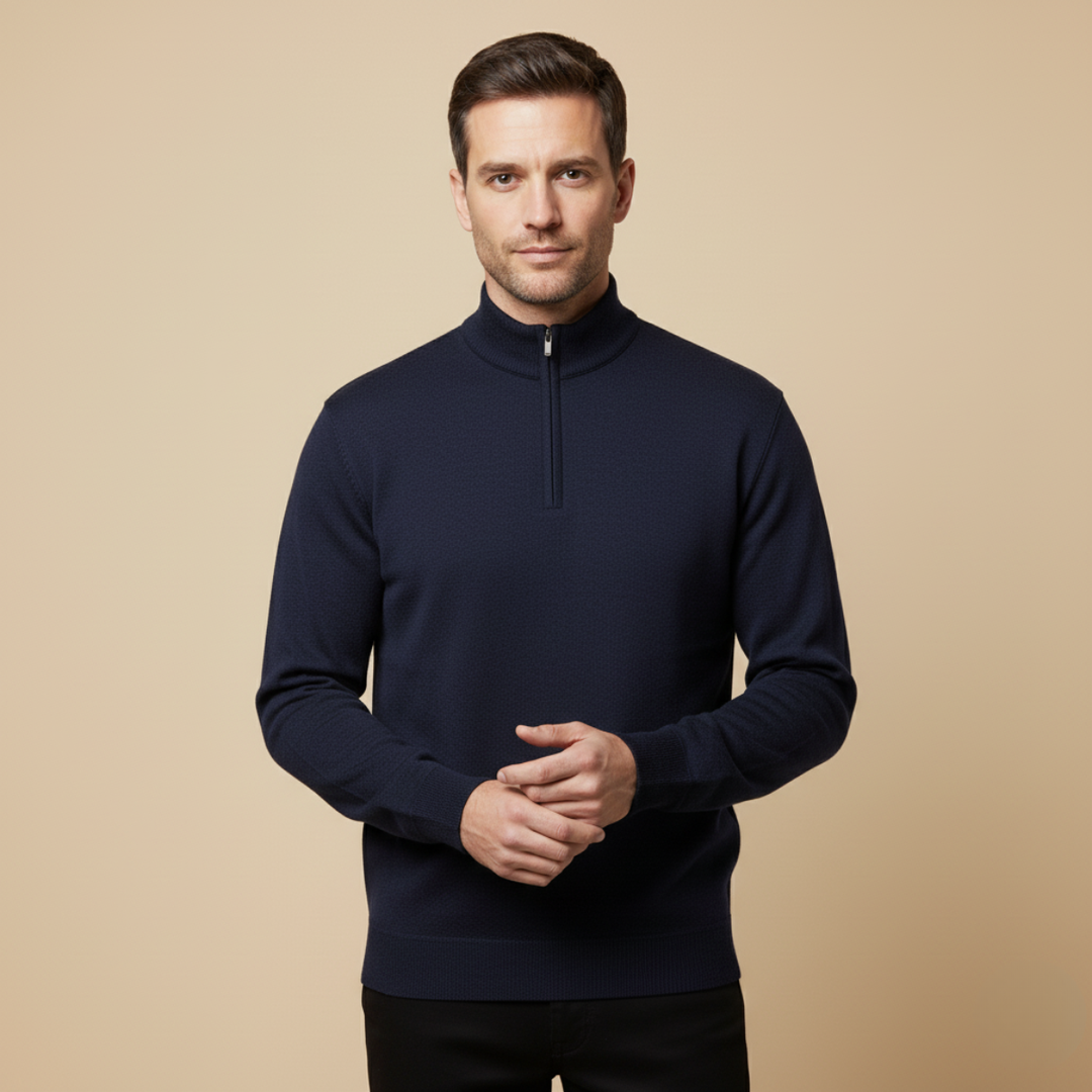 Men’s Quarter Zip Jumper – Relaxed Fit with Ribbed Collar Detail