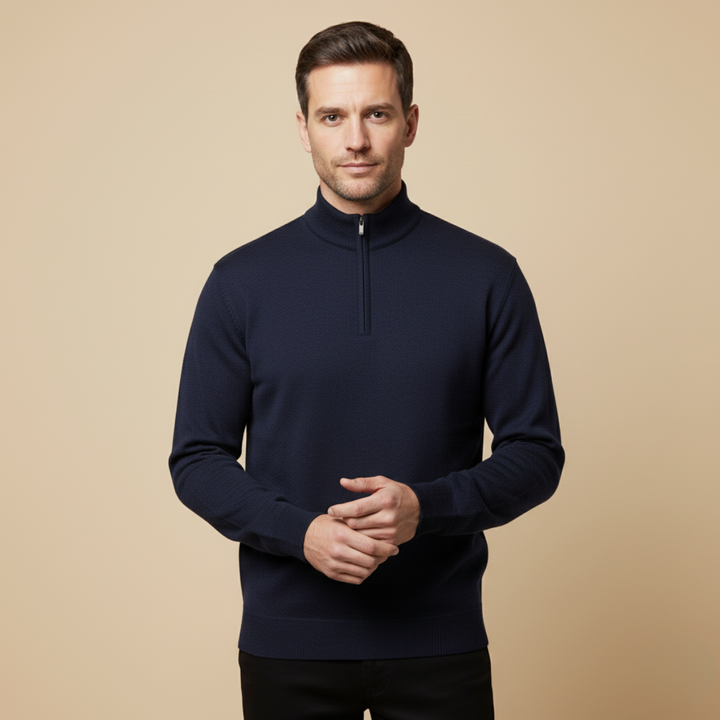 Men’s Quarter Zip Jumper – Relaxed Fit with Ribbed Collar Detail