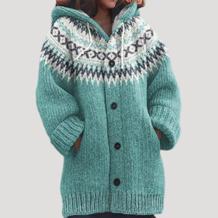 Women’s Fair Isle Chunky Knit Cardigan | Cosy Hooded Layer