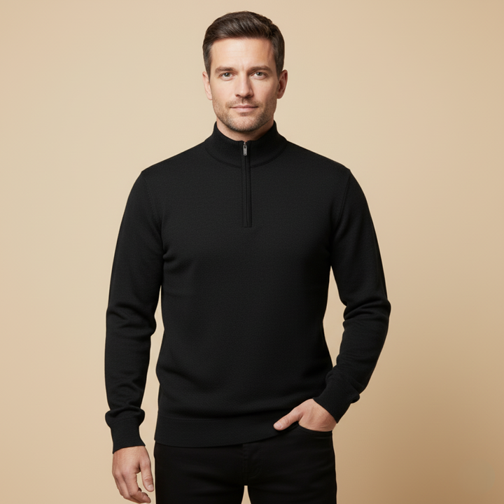 Men’s Quarter Zip Jumper – Relaxed Fit with Ribbed Collar Detail