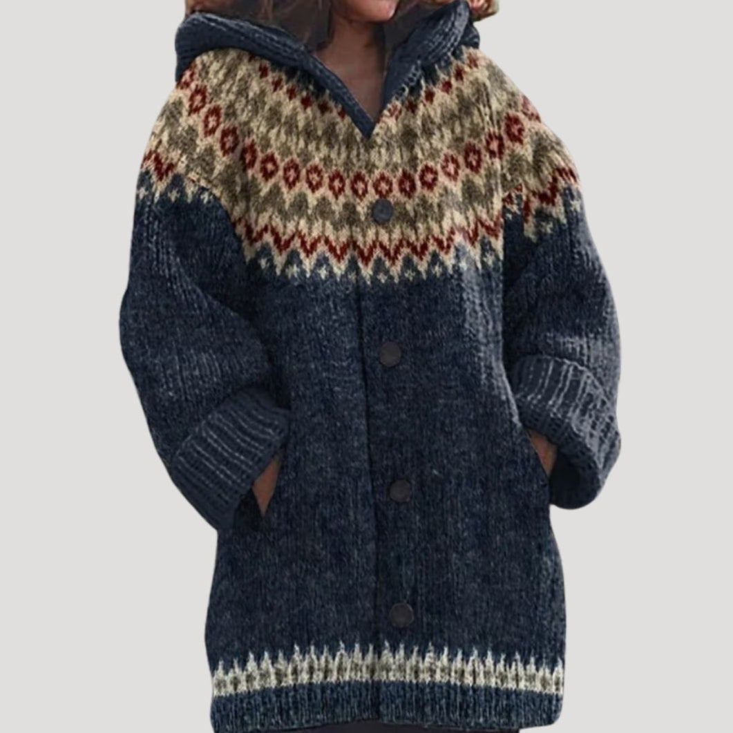 Women’s Fair Isle Chunky Knit Cardigan | Cosy Hooded Layer