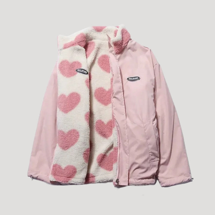 Women’s Reversible Fleece Jacket | Heart Print Design and Cosy Comfort