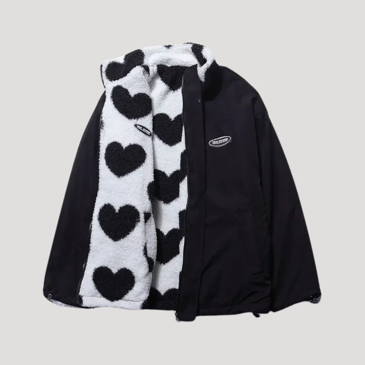 Women’s Reversible Fleece Jacket | Heart Print Design and Cosy Comfort