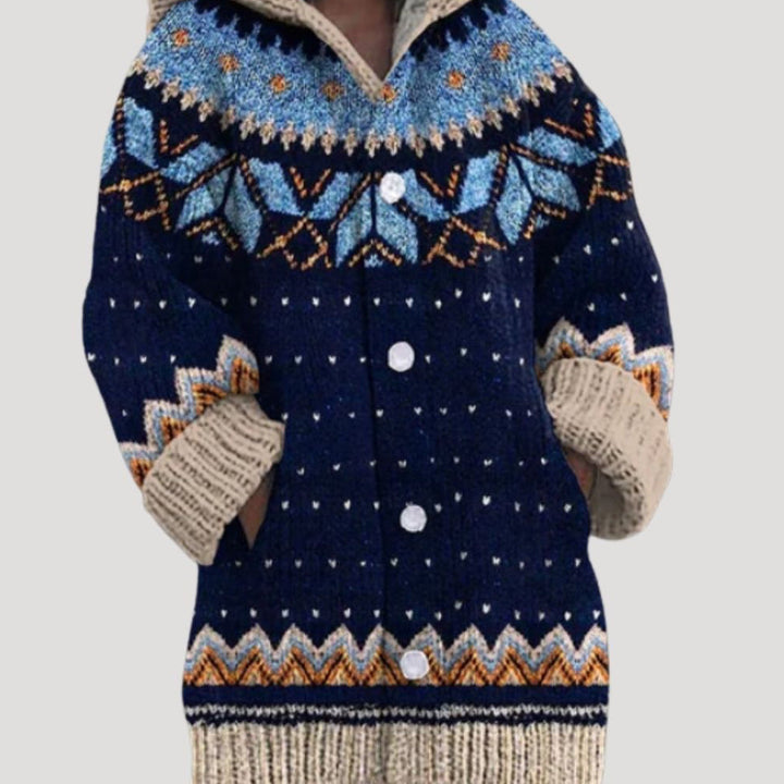 Women’s Fair Isle Chunky Knit Cardigan | Cosy Hooded Layer