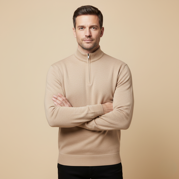 Men’s Quarter Zip Jumper – Relaxed Fit with Ribbed Collar Detail