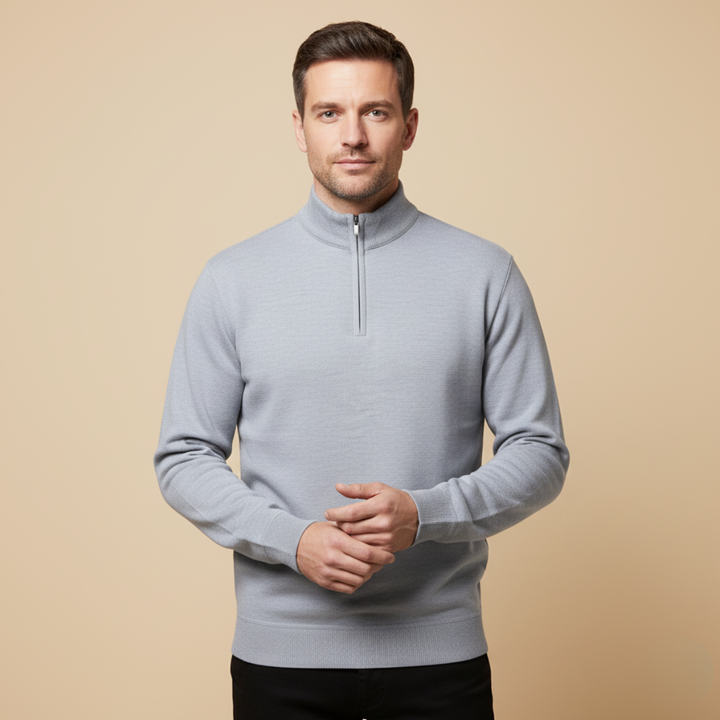 Men’s Quarter Zip Jumper – Relaxed Fit with Ribbed Collar Detail