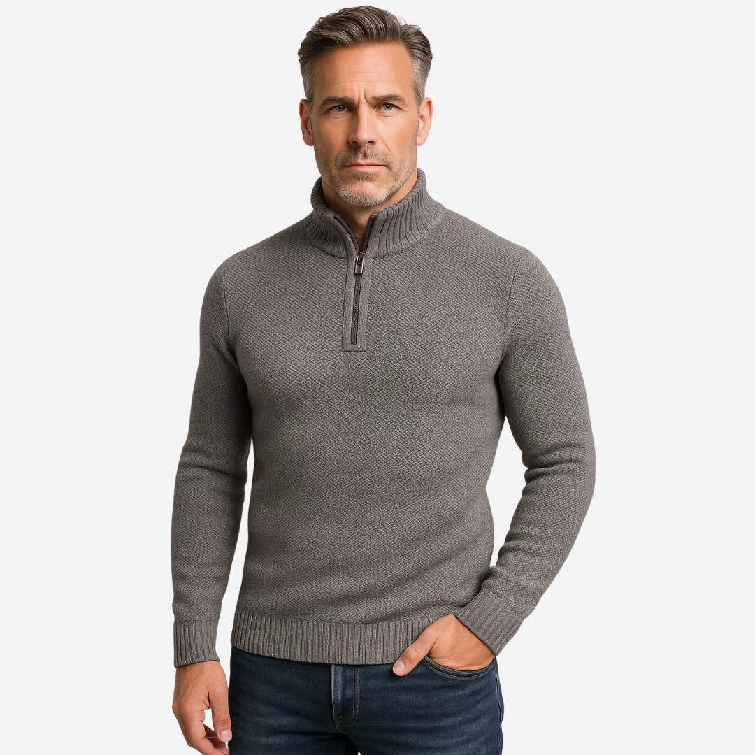 Men’s Knitted Thermal Quarter Zip Jumper – Fleece Lined Winter Layer