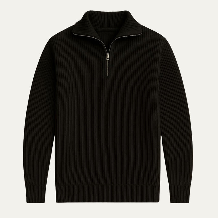 Men’s Knitted Quarter Zip Sweater – Tailored Fit with Ribbed Texture