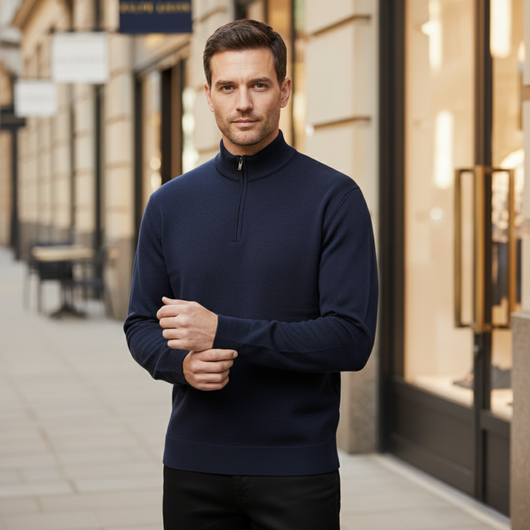Men’s Quarter Zip Jumper – Relaxed Fit with Ribbed Collar Detail