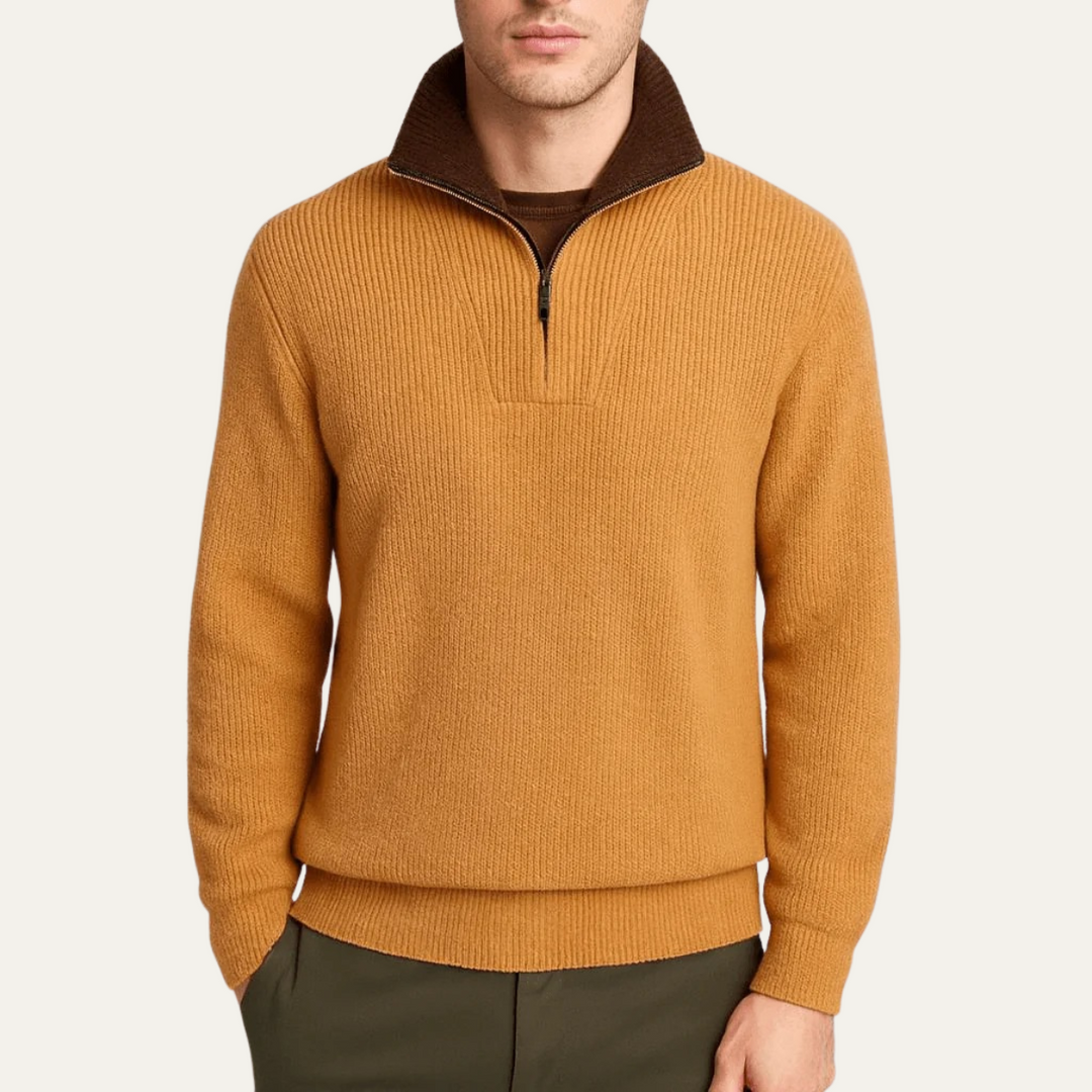 Men’s Quarter Zip Knitted Jumper – Tailored Fit with Ribbed Texture