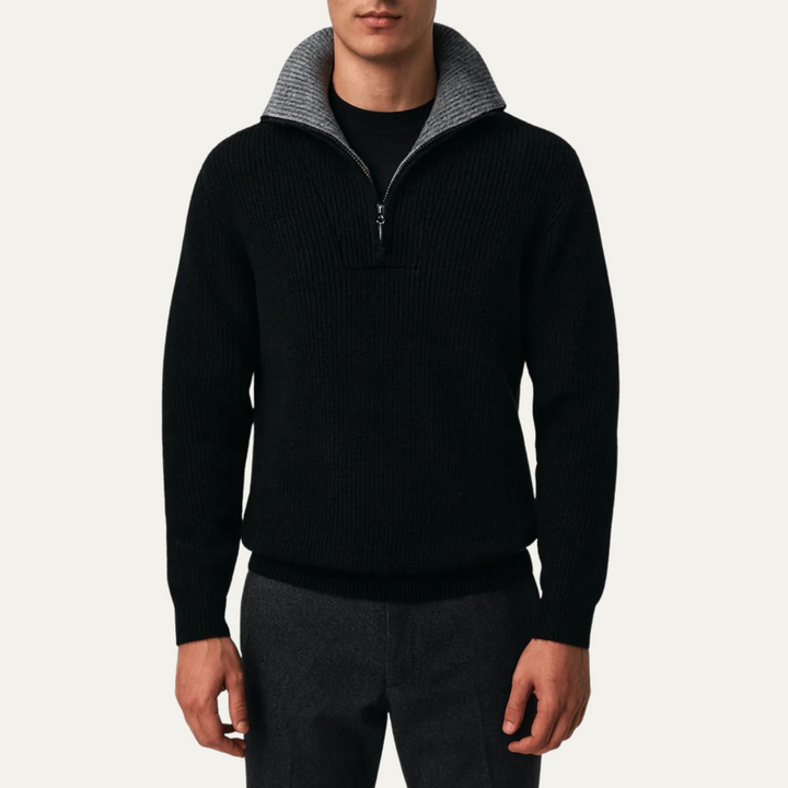Men’s Quarter Zip Knitted Jumper – Tailored Fit with Ribbed Texture