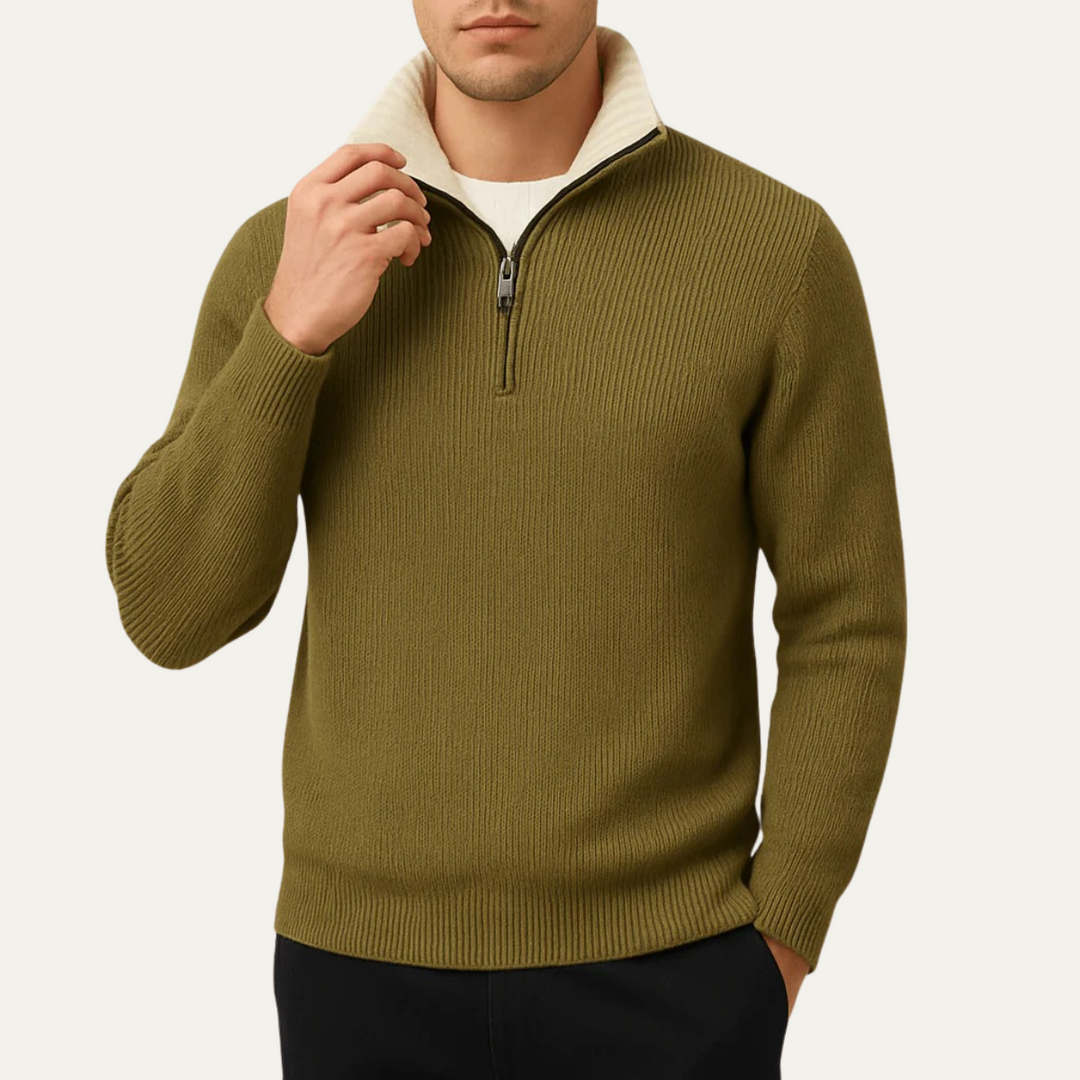 Men’s Quarter Zip Knitted Jumper – Tailored Fit with Ribbed Texture
