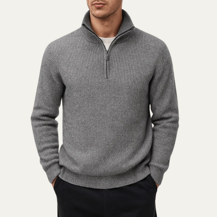 Men’s Quarter Zip Knitted Jumper – Tailored Fit with Ribbed Texture