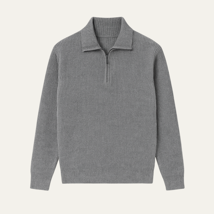 Men’s Quarter Zip Knitted Jumper – Tailored Fit with Ribbed Texture