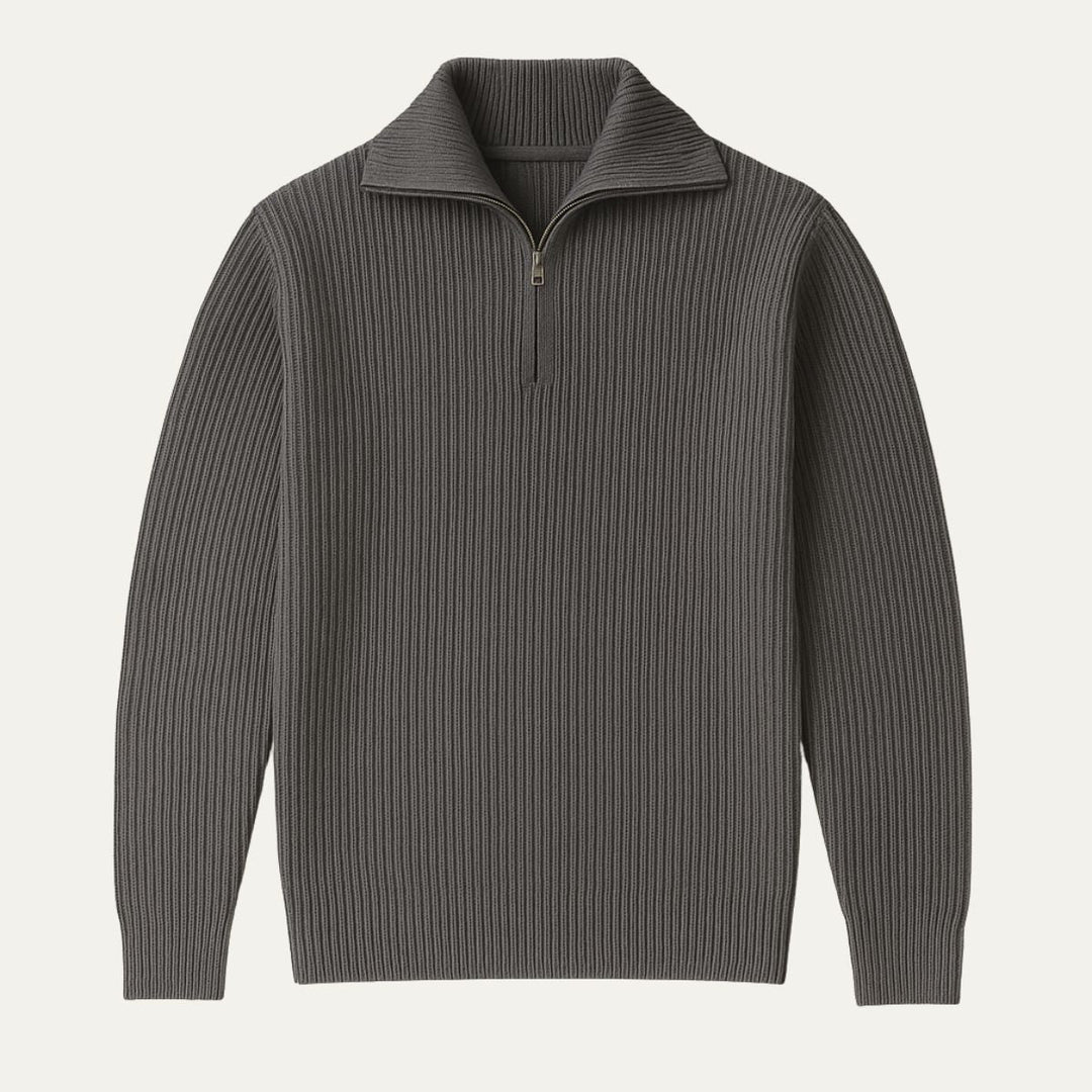 Men’s Knitted Quarter Zip Sweater – Tailored Fit with Ribbed Texture