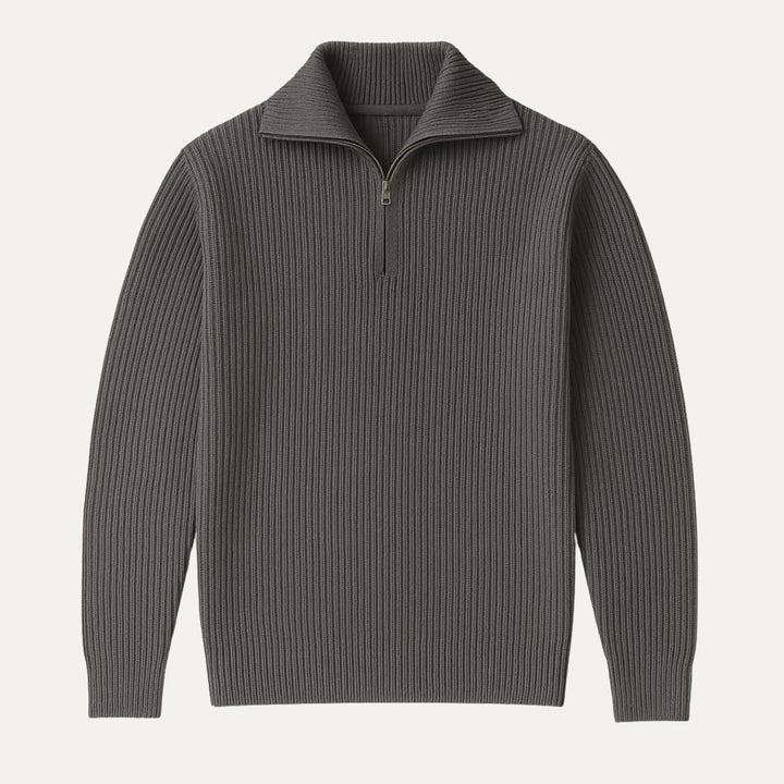 Men’s Knitted Quarter Zip Sweater – Tailored Fit with Ribbed Texture