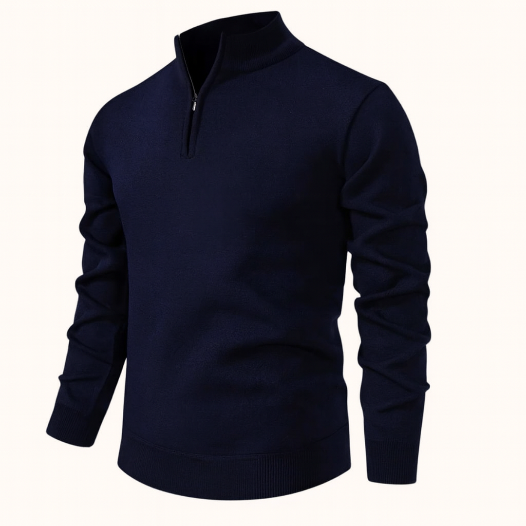Men’s Quarter Zip Jumper – Relaxed Fit with Ribbed Collar Detail