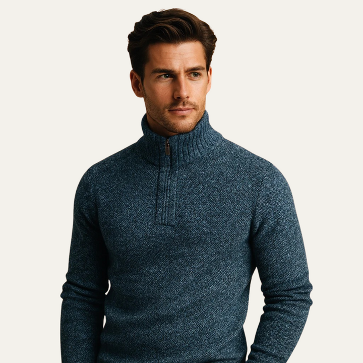 Men’s Quarter Zip Knit Sweater – Tailored Fit with Ribbed Finish