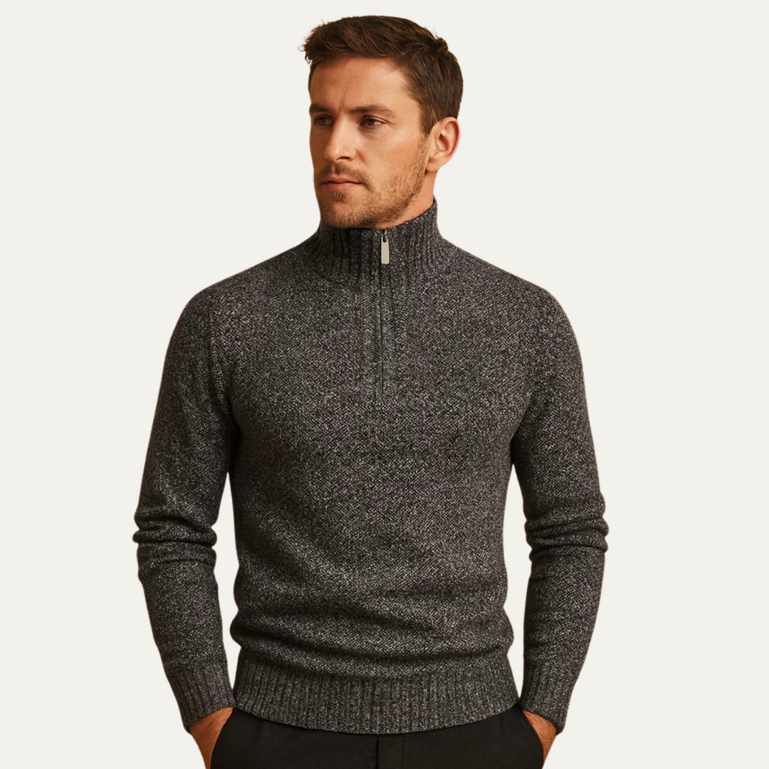 Men’s Quarter Zip Knit Sweater – Tailored Fit with Ribbed Finish