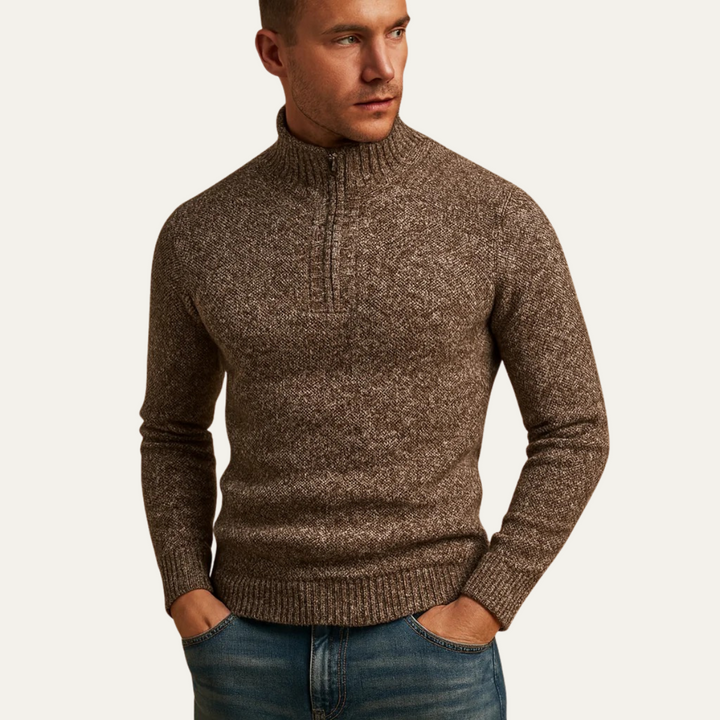 Men’s Quarter Zip Knit Sweater – Tailored Fit with Ribbed Finish