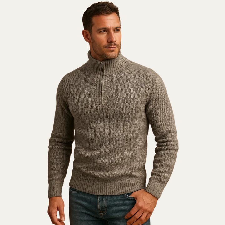 Men’s Quarter Zip Knit Sweater – Tailored Fit with Ribbed Finish