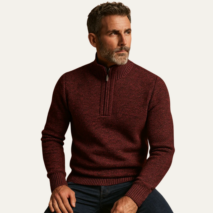 Men’s Quarter Zip Knit Sweater – Tailored Fit with Ribbed Finish