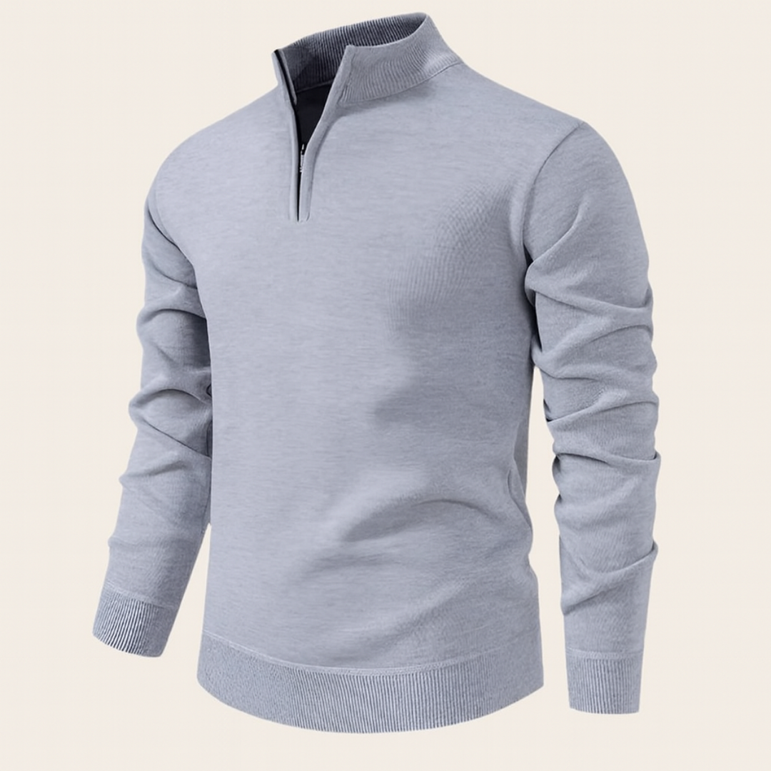 Men’s Quarter Zip Jumper – Relaxed Fit with Ribbed Collar Detail