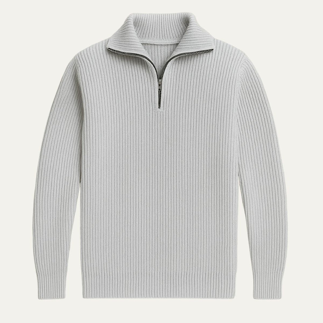 Men’s Knitted Quarter Zip Sweater – Tailored Fit with Ribbed Texture