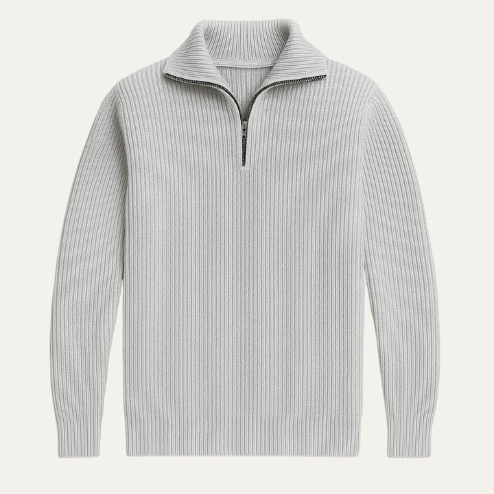 Men’s Knitted Quarter Zip Sweater – Tailored Fit with Ribbed Texture