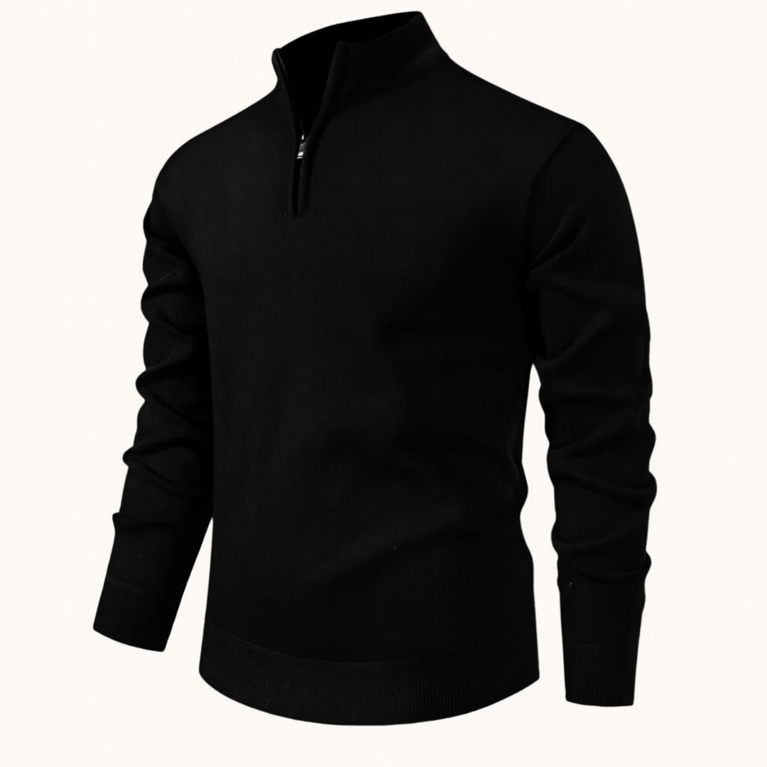 Men’s Quarter Zip Jumper – Relaxed Fit with Ribbed Collar Detail