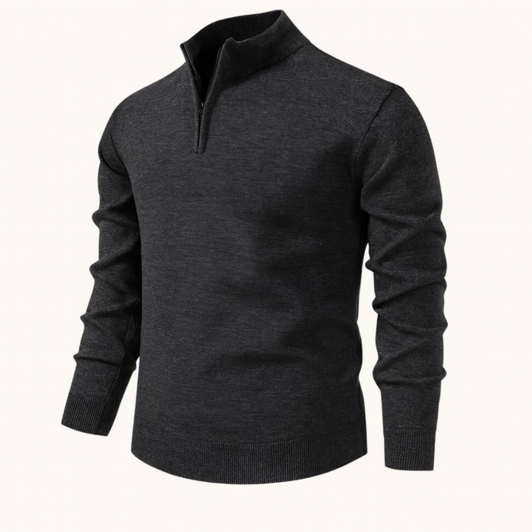 Men’s Quarter Zip Jumper – Relaxed Fit with Ribbed Collar Detail