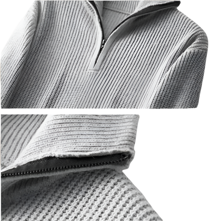 Men’s Knitted Quarter Zip Sweater – Tailored Fit with Ribbed Texture