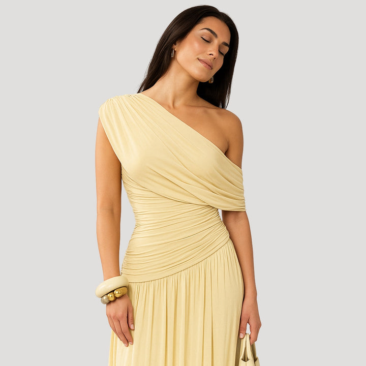 Women’s One-Shoulder Ruched Maxi Dress | Elegant Summer Style