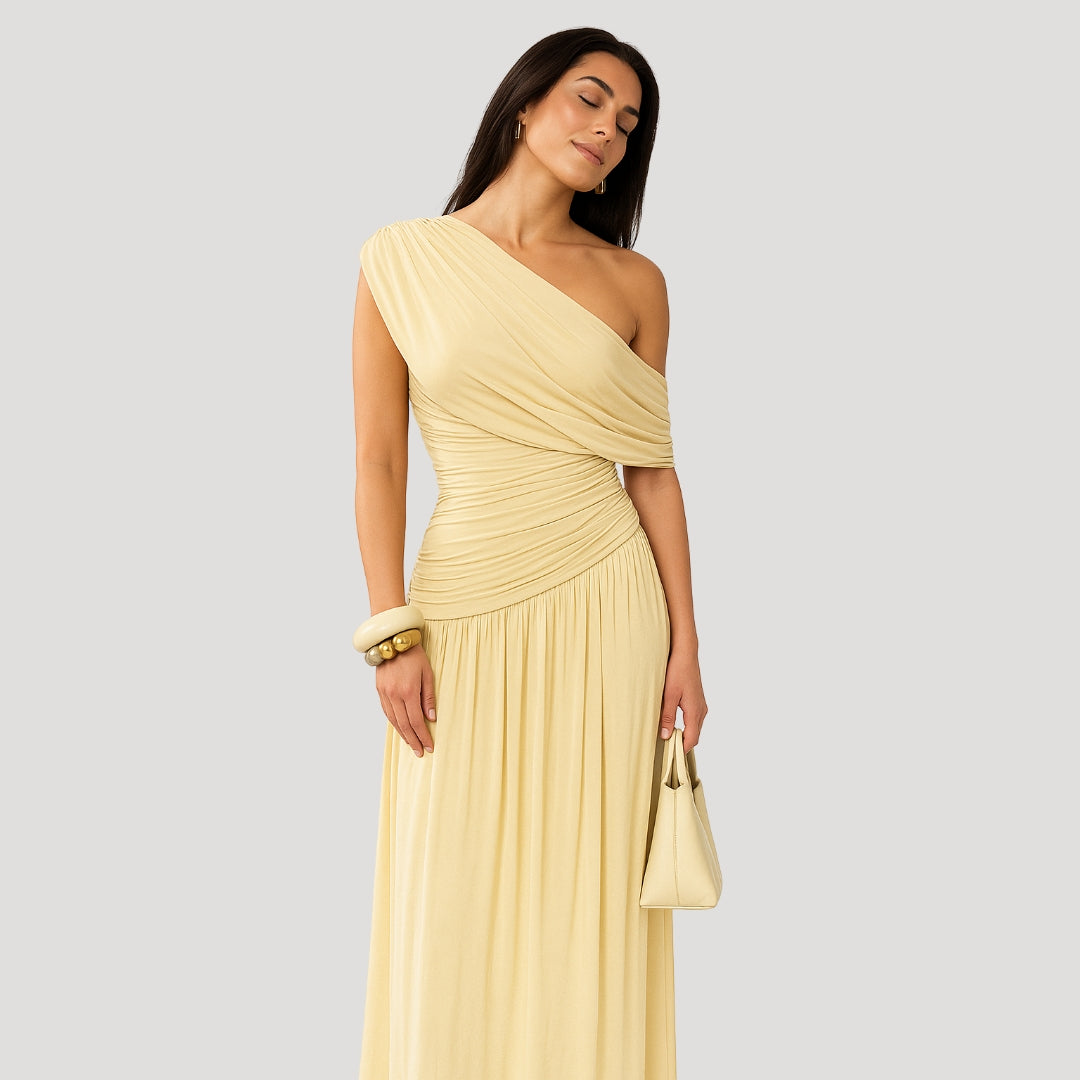 Women’s One-Shoulder Ruched Maxi Dress | Elegant Summer Style