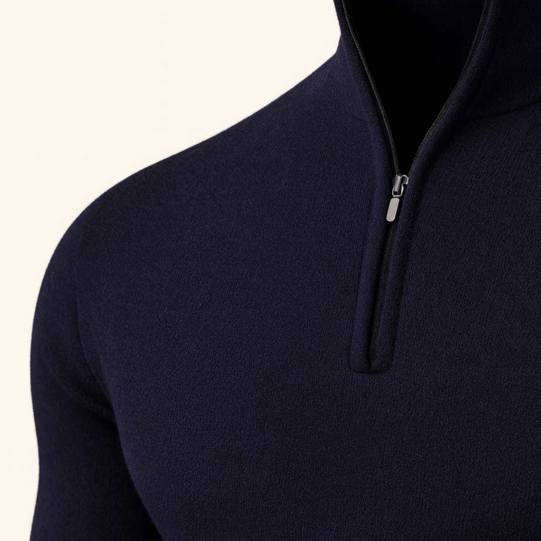 Men’s Quarter Zip Jumper – Relaxed Fit with Ribbed Collar Detail