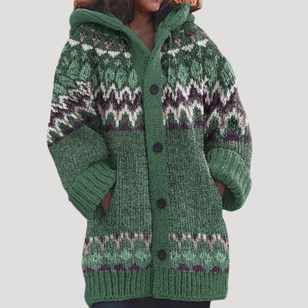 Women’s Fair Isle Chunky Knit Cardigan | Cosy Hooded Layer