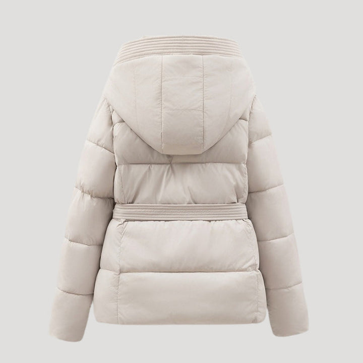 Women’s Short Puffer Jacket | Belted Padded Coat with Hood