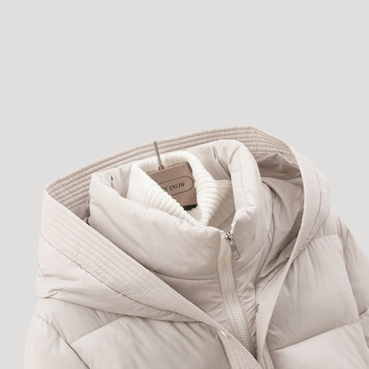 Women’s Short Puffer Jacket | Belted Padded Coat with Hood