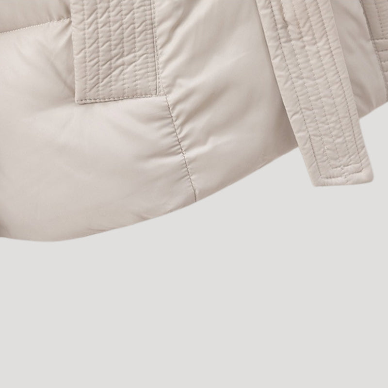 Women’s Short Puffer Jacket | Belted Padded Coat with Hood