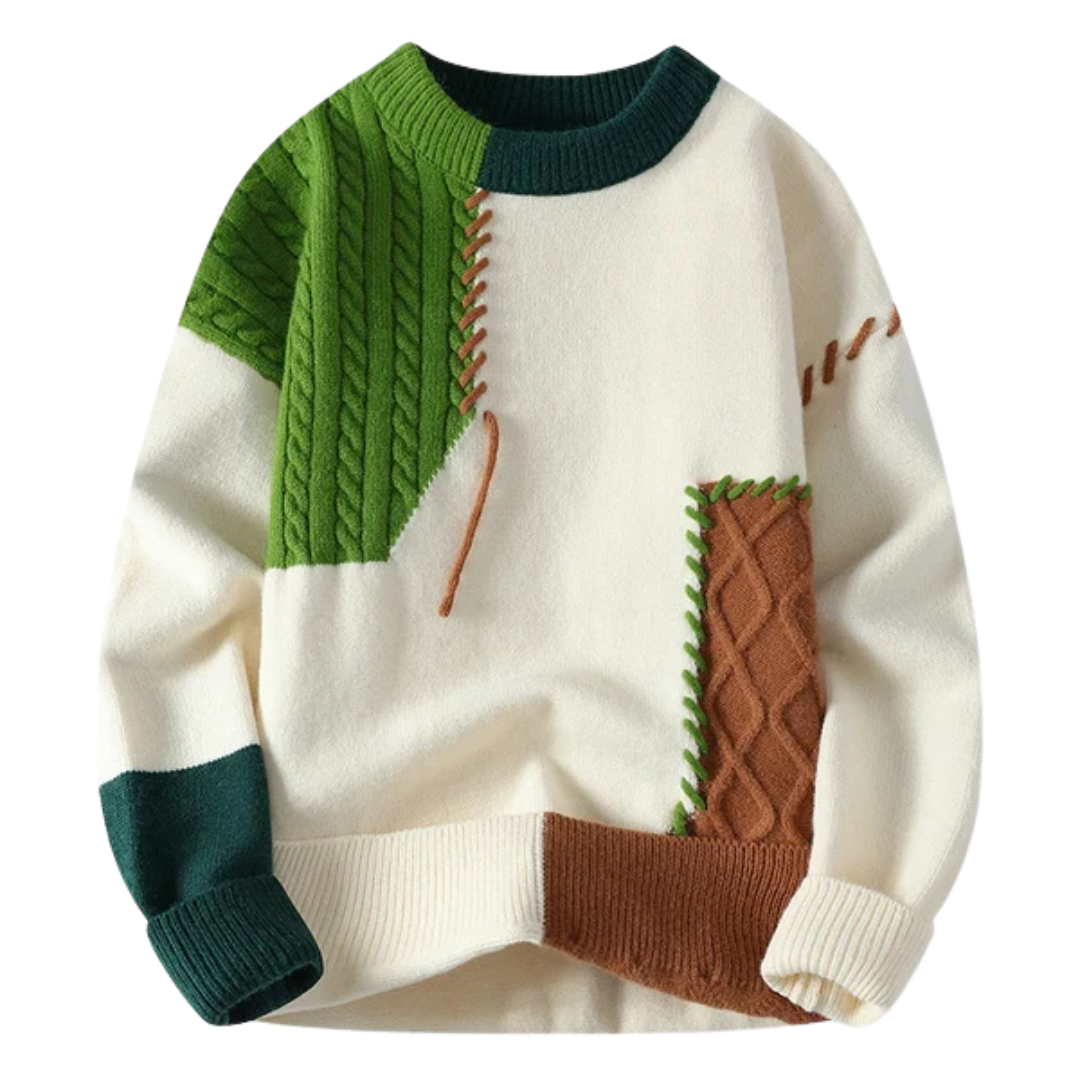 Men’s Cable Knit Patchwork Jumper | Textured Design and Relaxed Fit