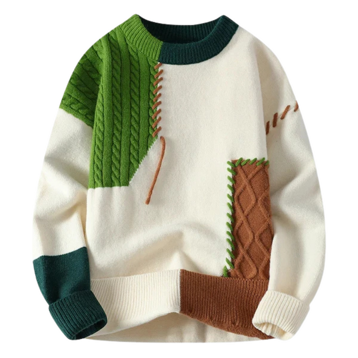 Men’s Cable Knit Patchwork Jumper | Textured Design and Relaxed Fit