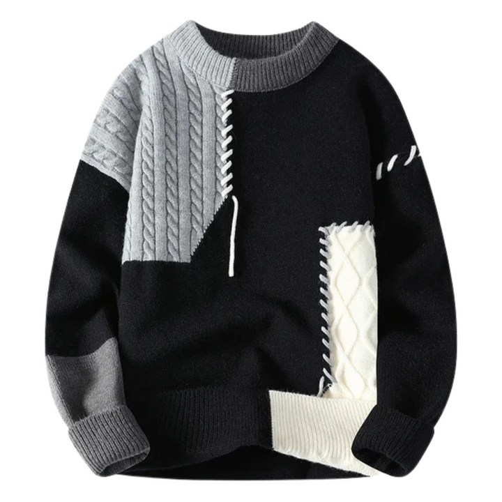 Men’s Cable Knit Patchwork Jumper | Textured Design and Relaxed Fit