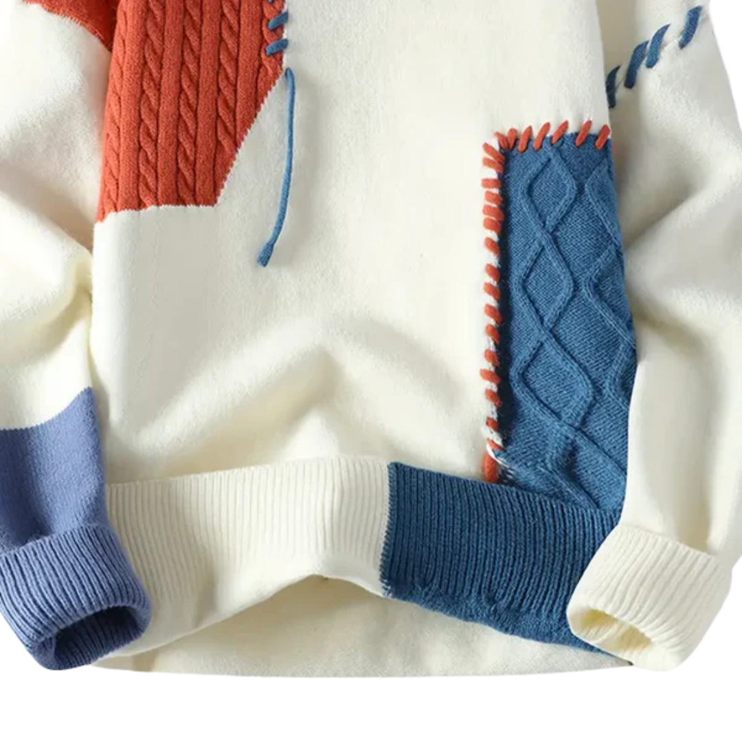 Men’s Cable Knit Patchwork Jumper | Textured Design and Relaxed Fit