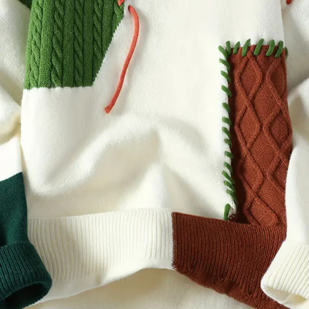 Men’s Cable Knit Patchwork Jumper | Textured Design and Relaxed Fit