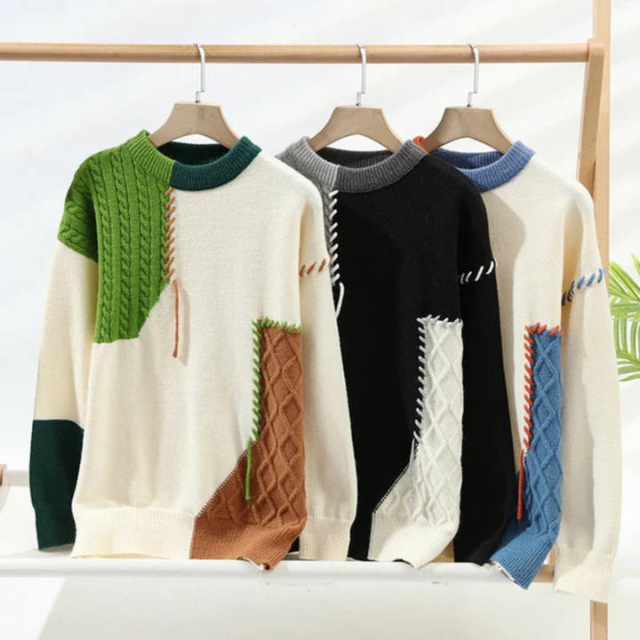 Men’s Cable Knit Patchwork Jumper | Textured Design and Relaxed Fit