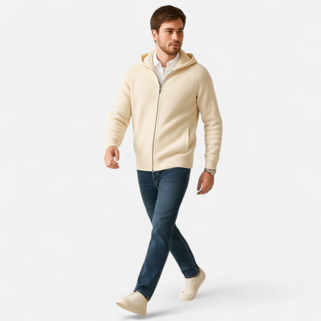 Men’s Zipped Knit Hoodie | Warm, Refined & Ideal for Cold Seasons
