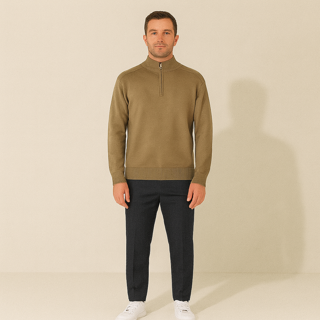 Men’s Knitted Quarter Zip Sweater – Tailored Fit with Refined Rib Detail