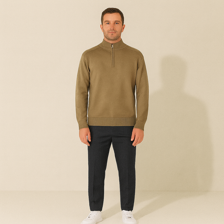 Men’s Knitted Quarter Zip Sweater – Tailored Fit with Refined Rib Detail