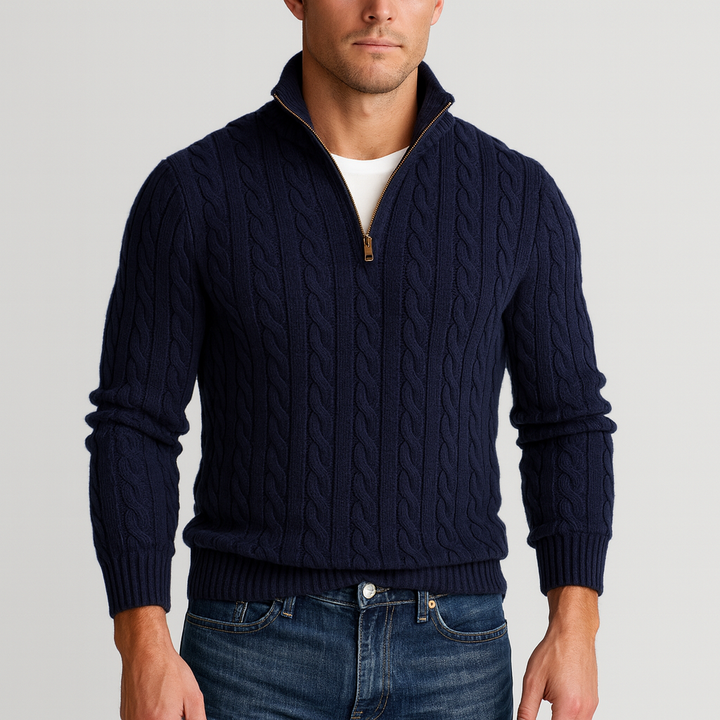 Men’s Half Zip Sweater – Refined Knit with High Collar